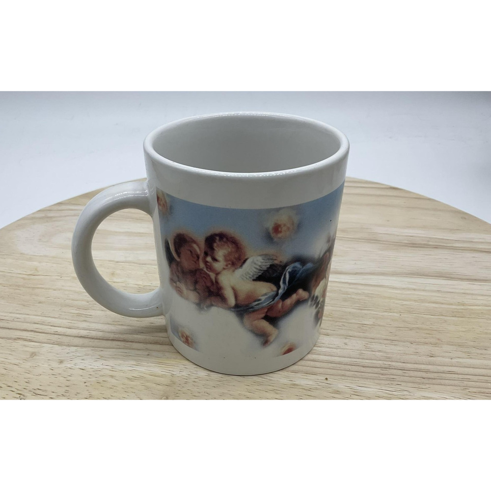 Cherub Angels Putti Ceramic Coffee Mug Cup Renaissance Art Clouds White VTG
